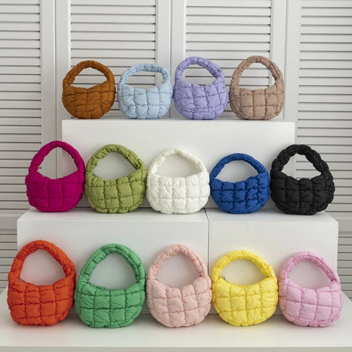 CALORA_ Mode Mini Puffer Draagtas Elegante Paarse Gewatteerde Telefoontas