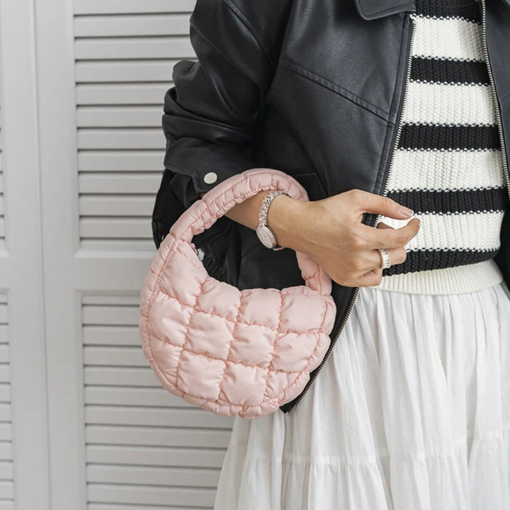 CALORA_ Mode Mini Puffer Draagtas Elegante Paarse Gewatteerde Telefoontas