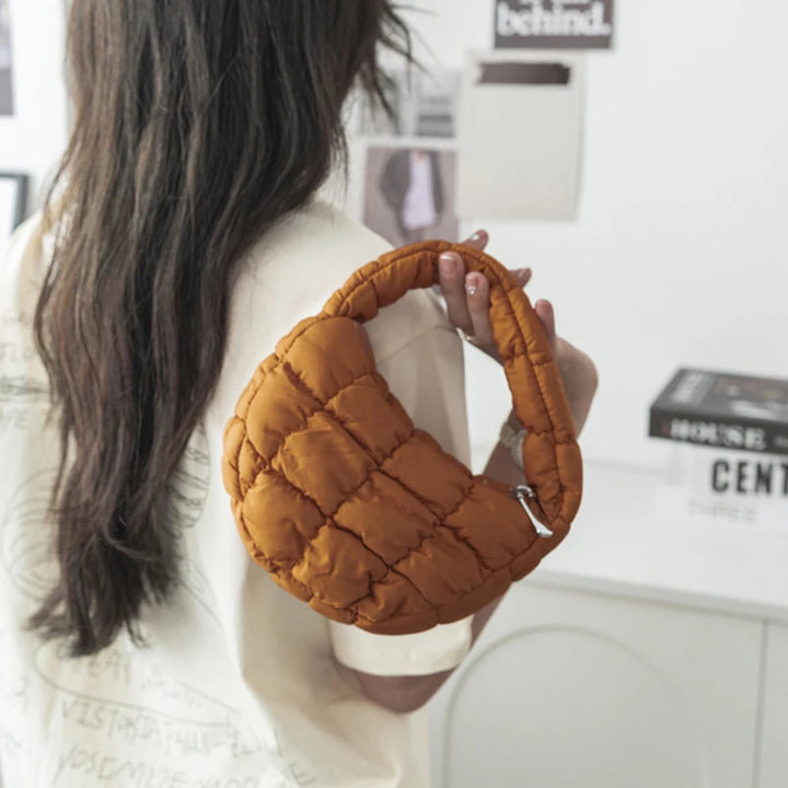 CALORA_ Mode Mini Puffer Draagtas Elegante Paarse Gewatteerde Telefoontas