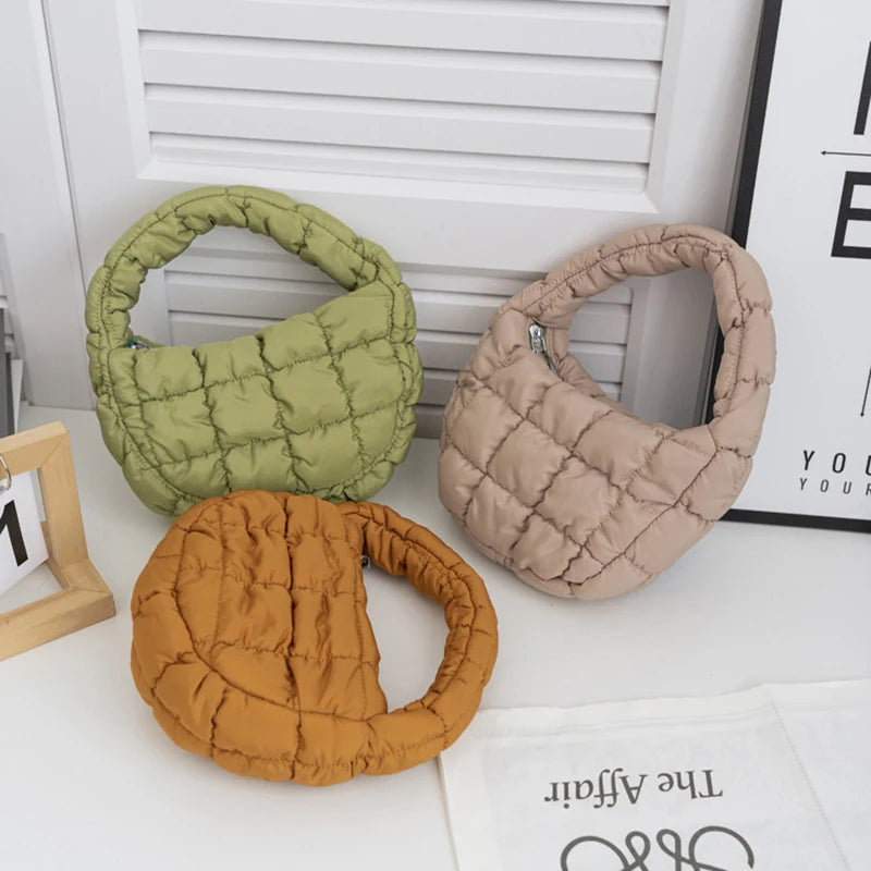 CALORA_ Mode Mini Puffer Draagtas Elegante Paarse Gewatteerde Telefoontas