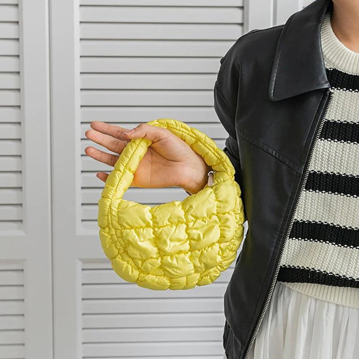 CALORA_ Mode Mini Puffer Draagtas Elegante Paarse Gewatteerde Telefoontas