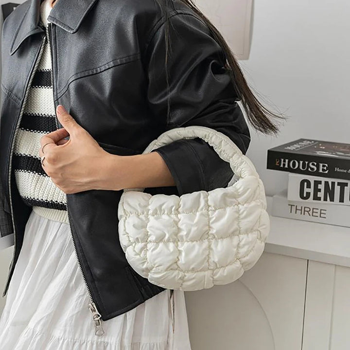 CALORA_ Mode Mini Puffer Draagtas Elegante Paarse Gewatteerde Telefoontas