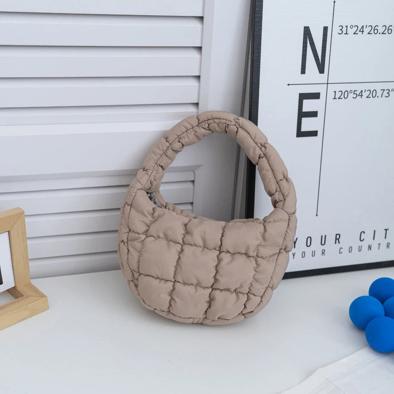 CALORA_ Mode Mini Puffer Draagtas Elegante Paarse Gewatteerde Telefoontas