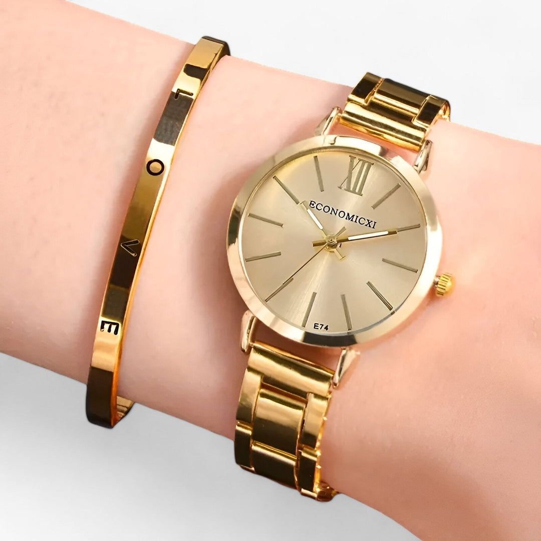 Modern rond Horloge van Legering - Inclusief Armband-Horloges-Calora-Goudset-Calora