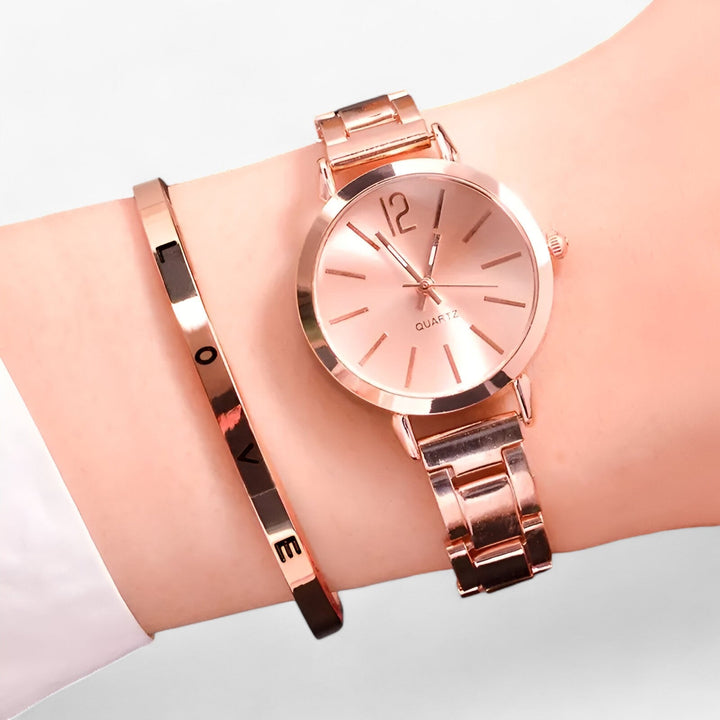 Modern rond Horloge van Legering - Inclusief Armband-Horloges-Calora-Roségoud-set-Calora