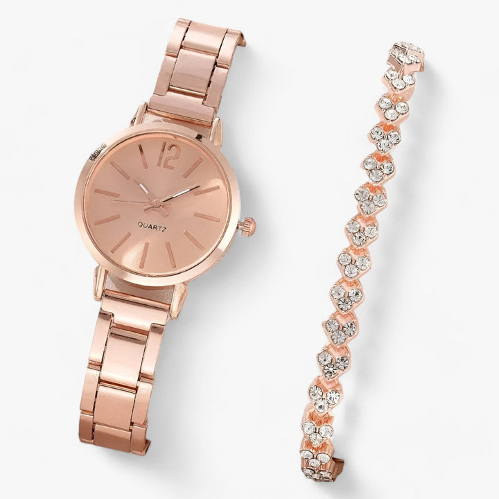 Modern rond Horloge van Legering - Inclusief Armband-Horloges-Calora-Roségoud-set 2-Calora