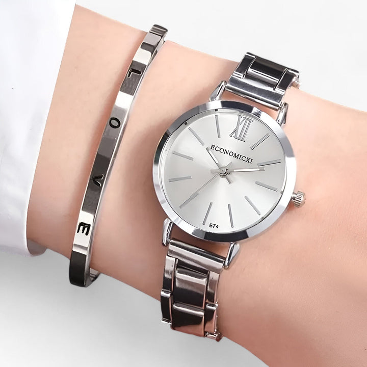 Modern rond Horloge van Legering - Inclusief Armband-Horloges-Calora-Zilverset-Calora