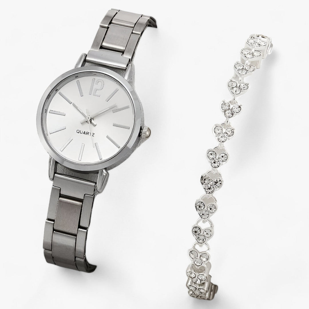 Modern rond Horloge van Legering - Inclusief Armband-Horloges-Calora-Zilverset 2-Calora