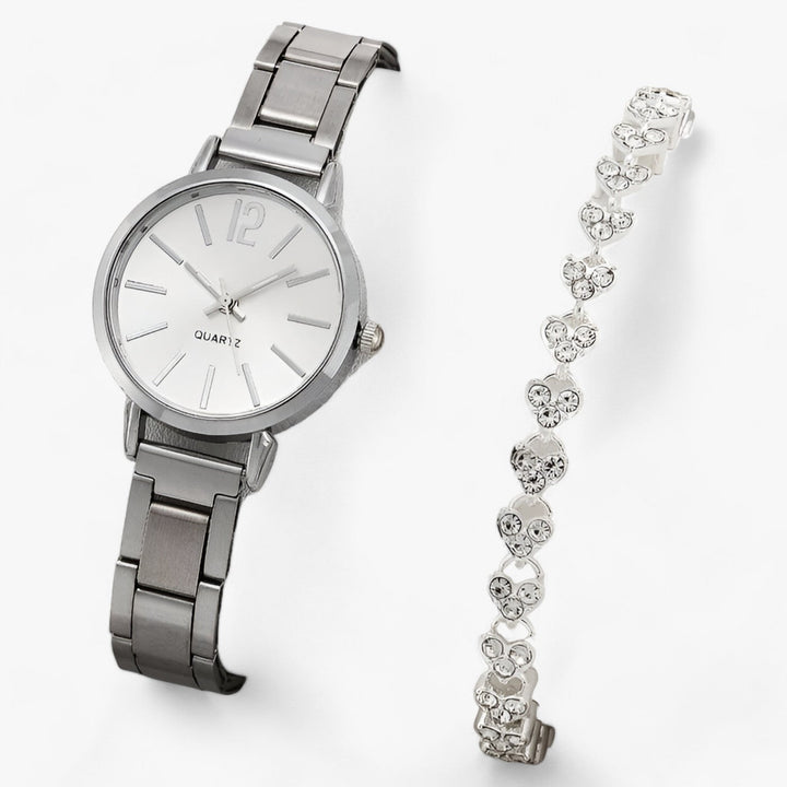 Modern rond Horloge van Legering - Inclusief Armband-Horloges-Calora-Zilverset 2-Calora
