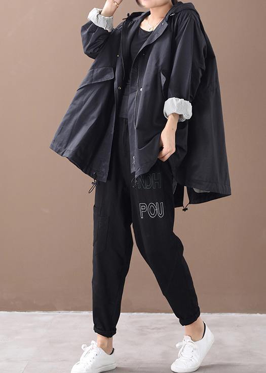 Moderne baggy plus size Regen Jas met capuchon voor dames-Zomer Jassen-Calora-Zwart-S-Calora