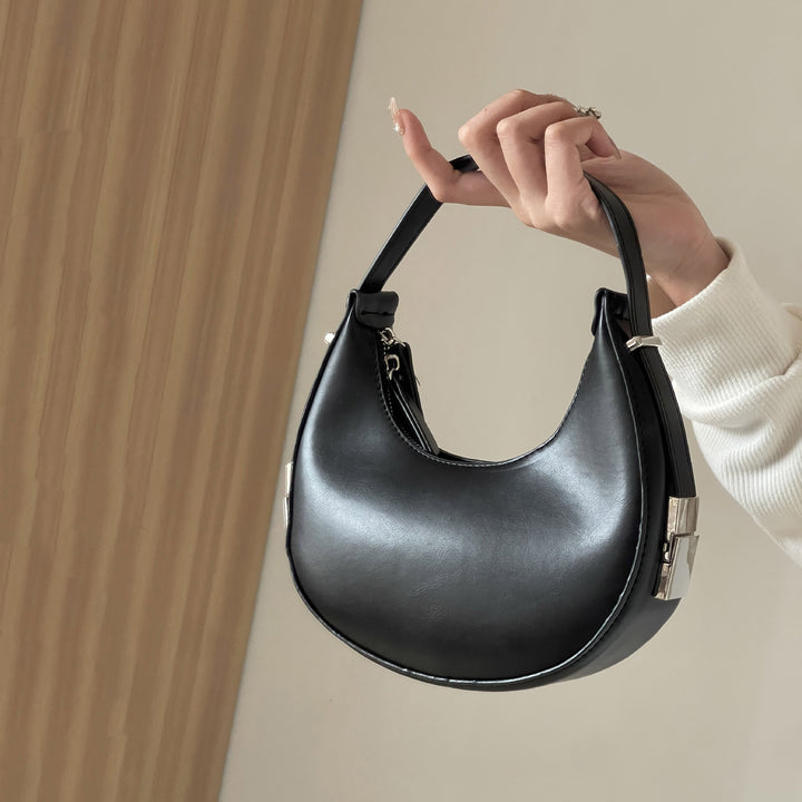 CALORA_ Moderne Dames Okseltas - Handtas met Lock Crescent Ontwerp