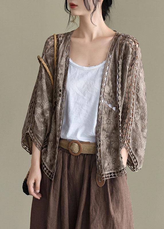 Moderne jacquard katoenen korte dames vest-Blazers & Vesten-Calora-Bruin-S-Calora