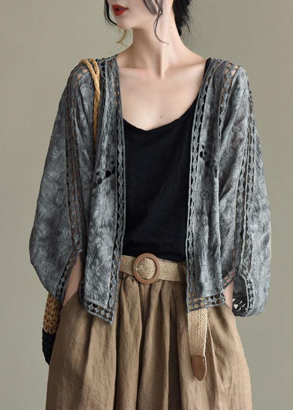 Moderne jacquard katoenen korte dames vest-Blazers & Vesten-Calora-Grijs-S-Calora