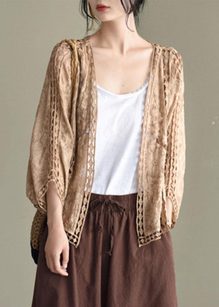 Moderne jacquard katoenen korte dames vest-Blazers & Vesten-Calora-Khaki-S-Calora