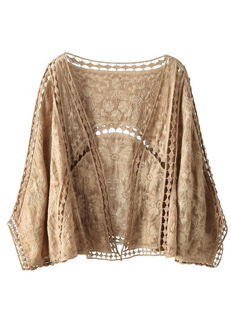 Moderne jacquard katoenen korte dames vest-Blazers & Vesten-Calora-Khaki-S-Calora