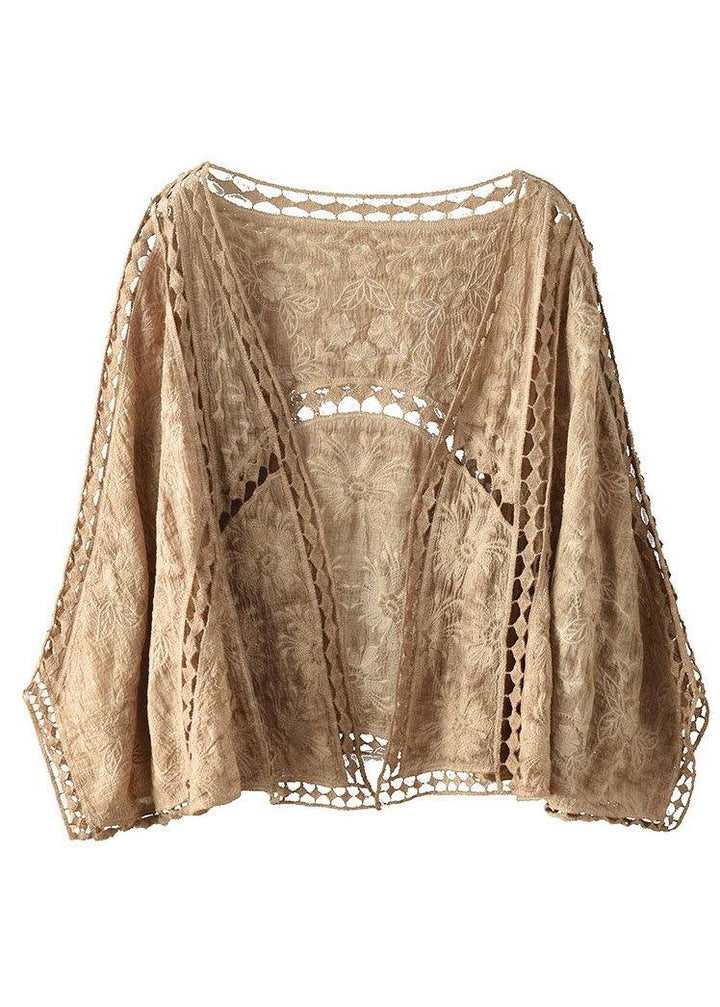 Moderne jacquard katoenen korte dames vest-Blazers & Vesten-Calora-Khaki-S-Calora