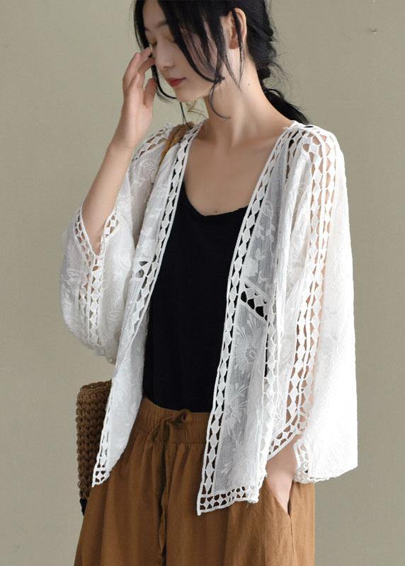Moderne jacquard katoenen korte dames vest-Blazers & Vesten-Calora-Wit-S-Calora