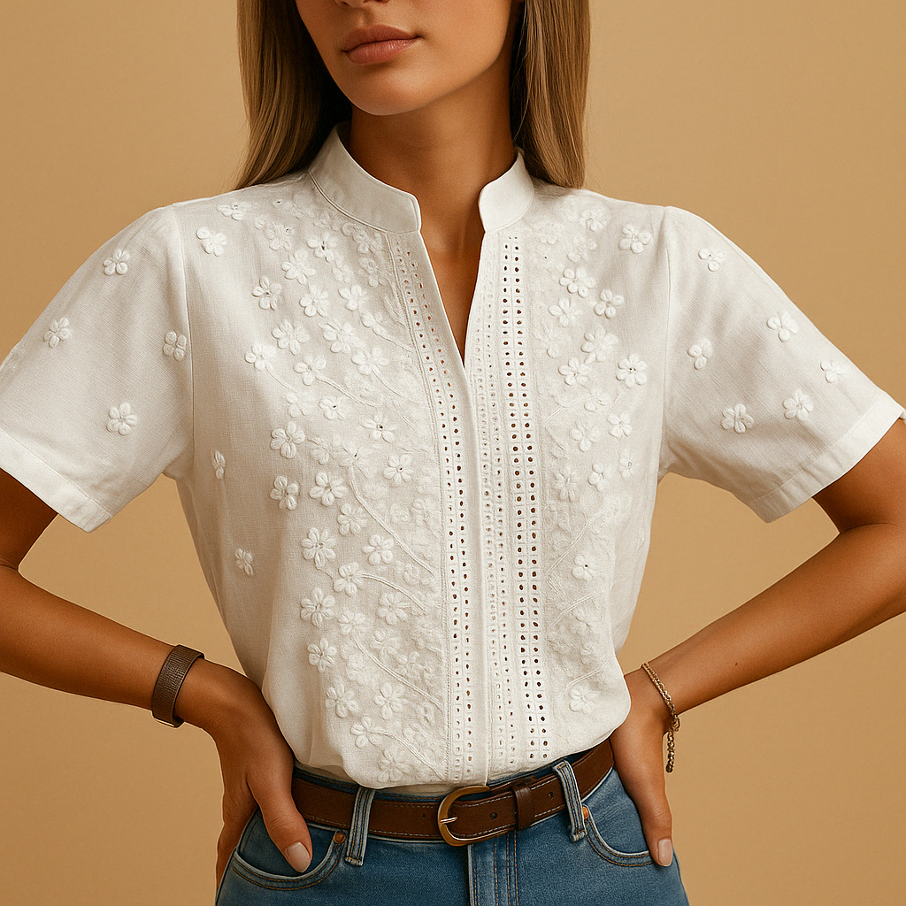 CALORA_ Modieuze Witte Blouse Voor Dames Met Elegante Pasvorm