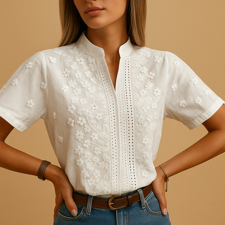 CALORA_ Modieuze Witte Blouse Voor Dames Met Elegante Pasvorm