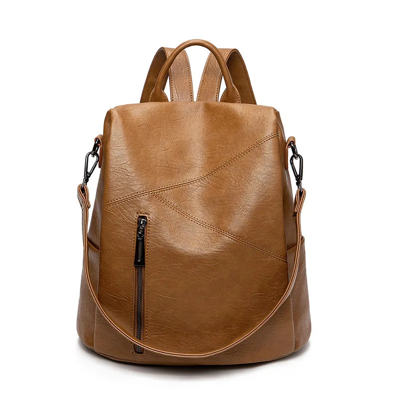 Morino | Leren Rugzak Vrouwen - Patchwork Anti-Diefstal Reistas - 31 x 32 x 15cm-Handtassen-Calora-Bruin-Calora