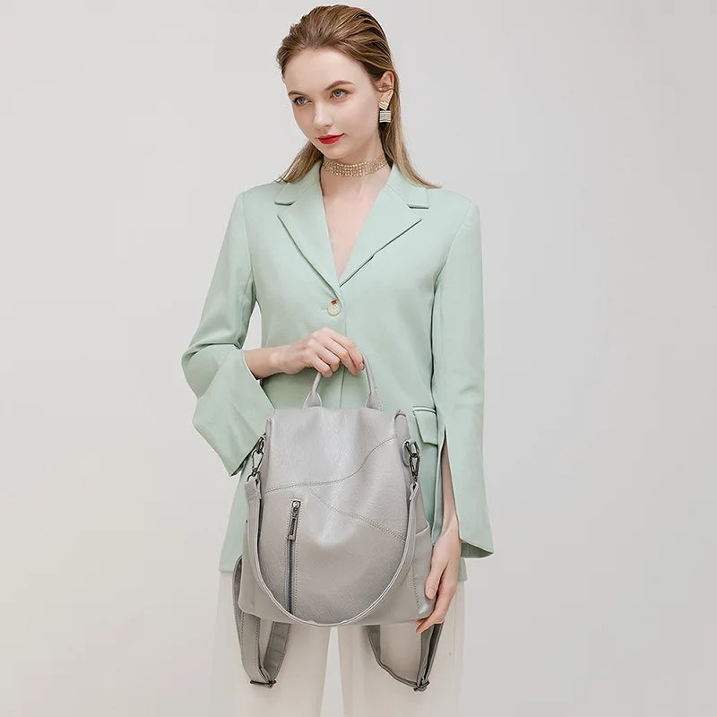 Morino | Leren Rugzak Vrouwen - Patchwork Anti-Diefstal Reistas - 31 x 32 x 15cm-Handtassen-Calora-Grijs-Calora