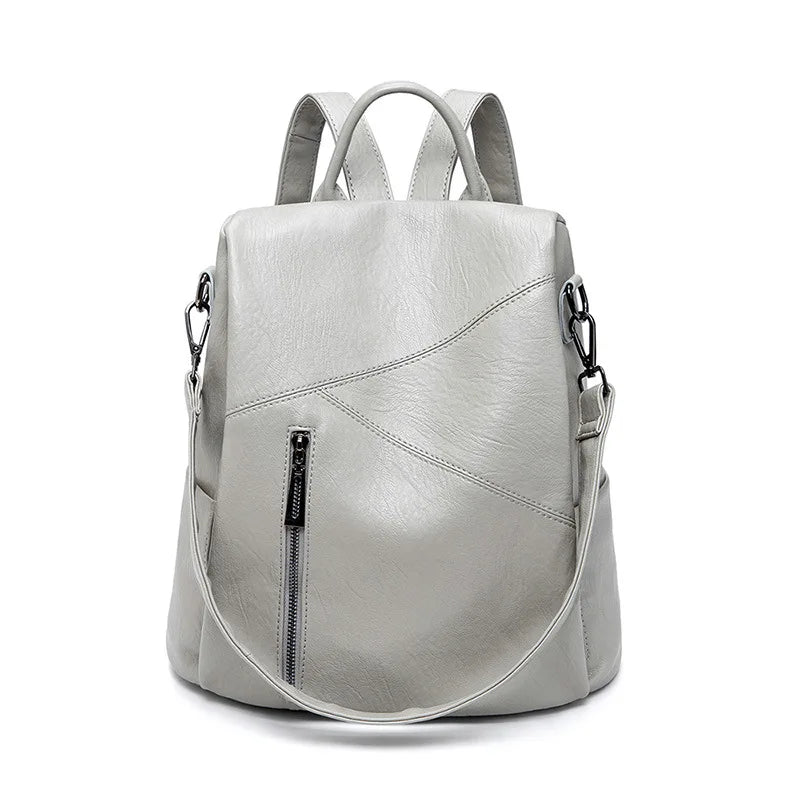 Morino | Leren Rugzak Vrouwen - Patchwork Anti-Diefstal Reistas - 31 x 32 x 15cm-Handtassen-Calora-Grijs-Calora
