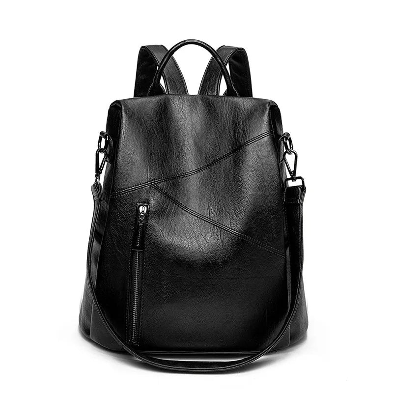 Morino | Leren Rugzak Vrouwen - Patchwork Anti-Diefstal Reistas - 31 x 32 x 15cm-Handtassen-Calora-Zwart-Calora