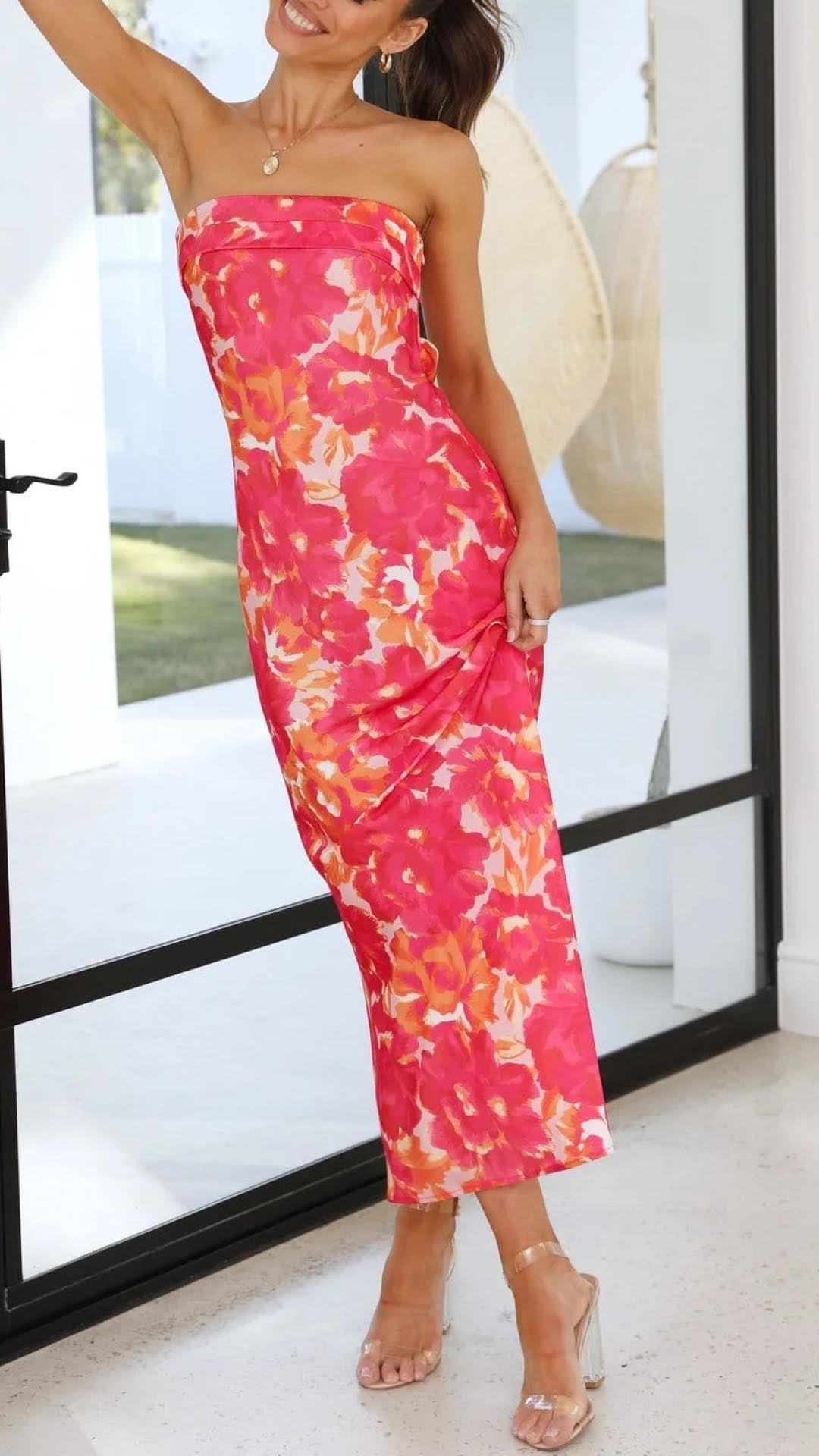 Mouwloze Bloemen Maxi Jurk Met Vloeiende Zomer Silhouet-Zomer Jurken-Calora-Roze-8 - 10 (S)-Calora