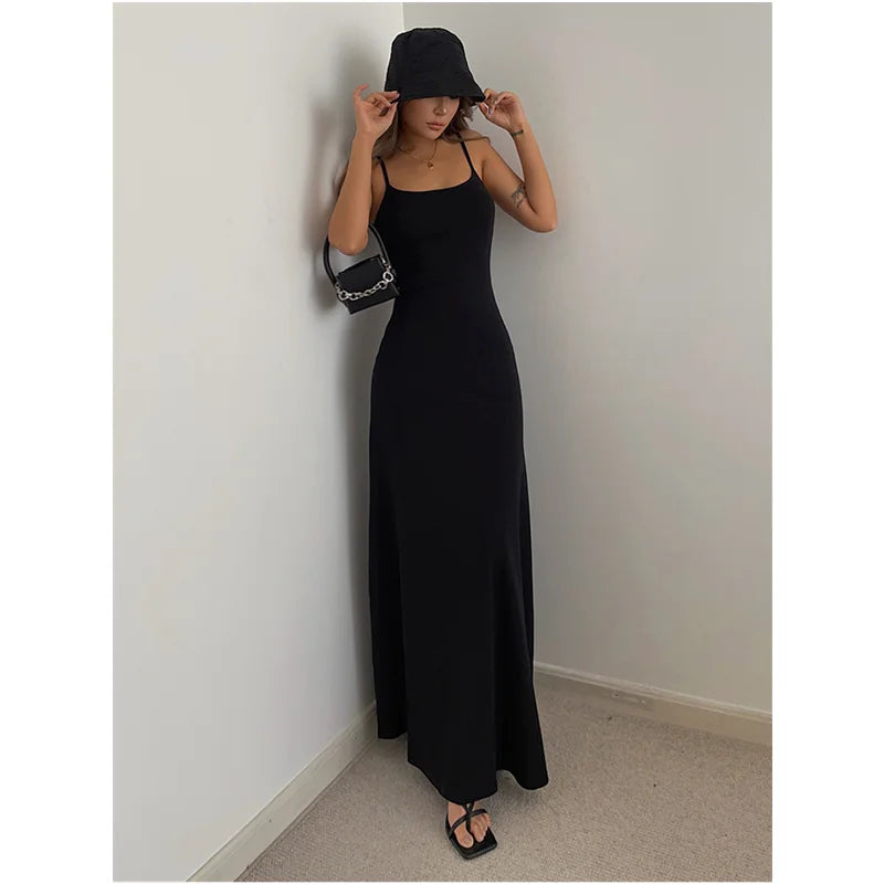 Mouwloze Zomerjurk Met Bandjes Koreaanse Stijl Longuette-Zomer Jurken-Calora-Bruin-S-Calora