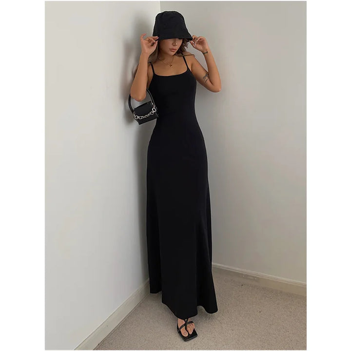 Mouwloze Zomerjurk Met Bandjes Koreaanse Stijl Longuette-Zomer Jurken-Calora-Bruin-S-Calora