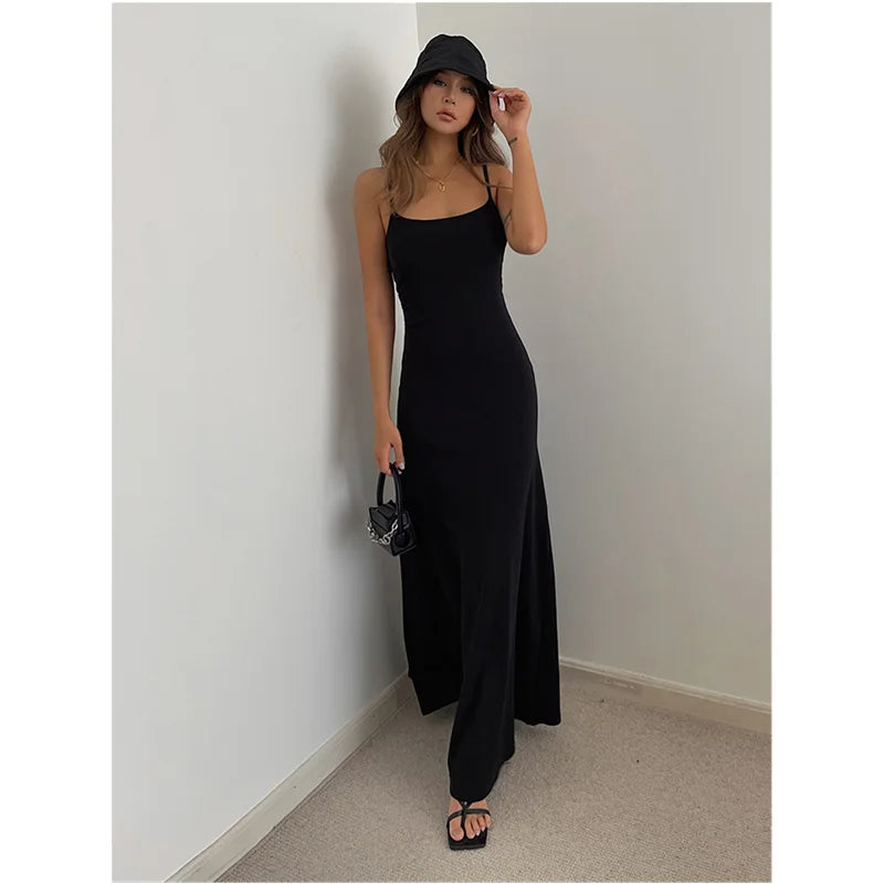 Mouwloze Zomerjurk Met Bandjes Koreaanse Stijl Longuette-Zomer Jurken-Calora-Bruin-S-Calora