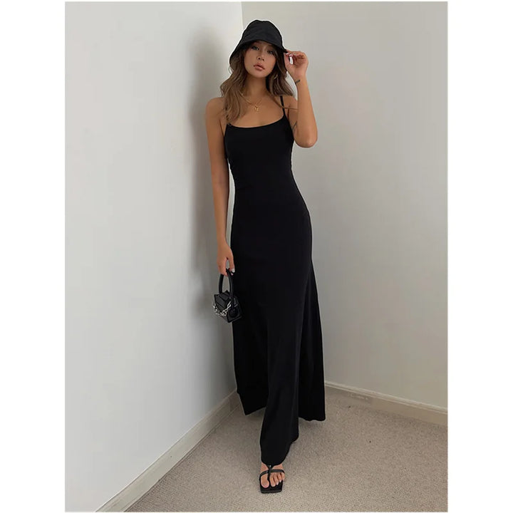 Mouwloze Zomerjurk Met Bandjes Koreaanse Stijl Longuette-Zomer Jurken-Calora-Bruin-S-Calora