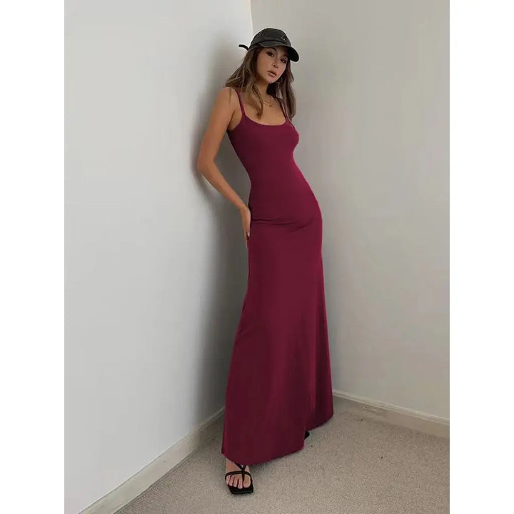Mouwloze Zomerjurk Met Bandjes Koreaanse Stijl Longuette-Zomer Jurken-Calora-Bruin-S-Calora