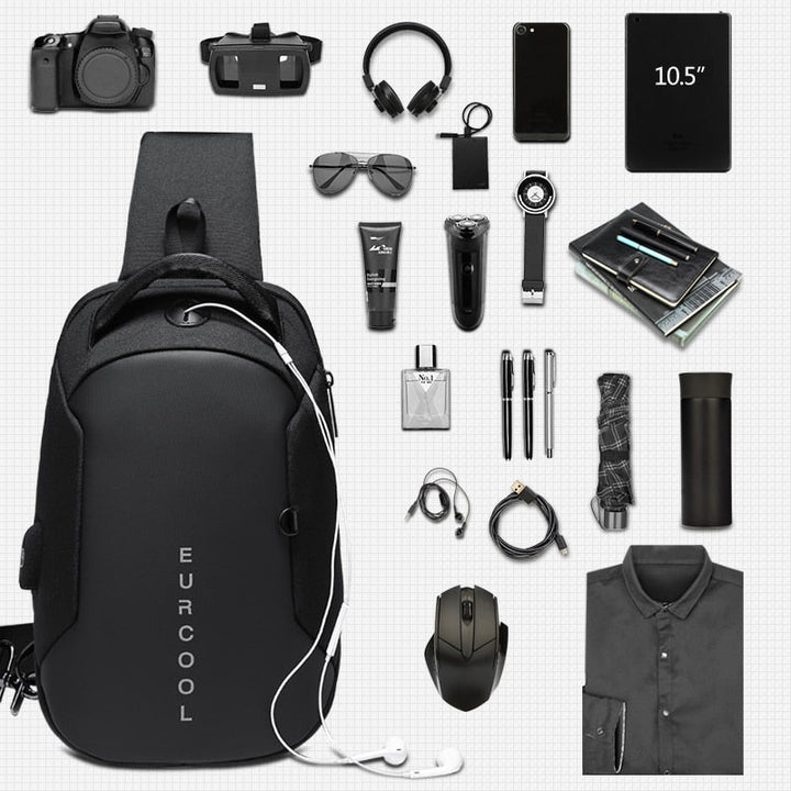 CALORA_ Multifunctionele Schouder heup tas met USB-poort voor Laptop tot 17,3 inch