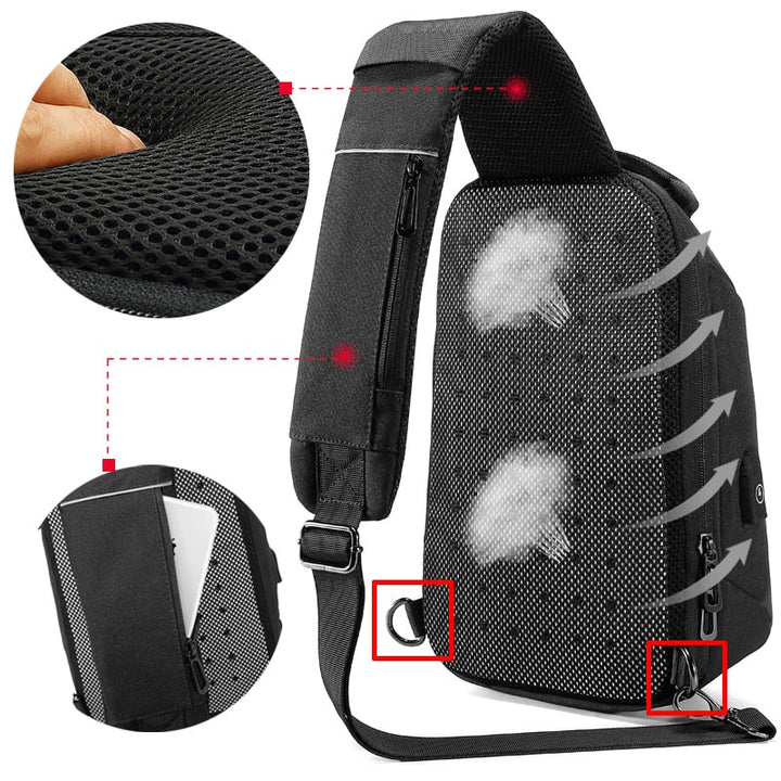 CALORA_ Multifunctionele Schouder heup tas met USB-poort voor Laptop tot 17,3 inch
