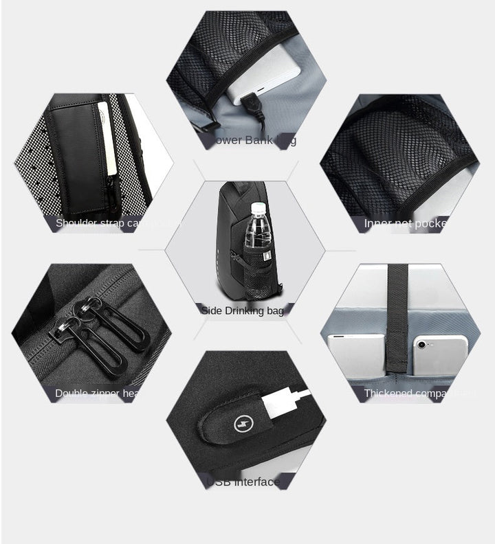 CALORA_ Multifunctionele Schouder heup tas met USB-poort voor Laptop tot 17,3 inch