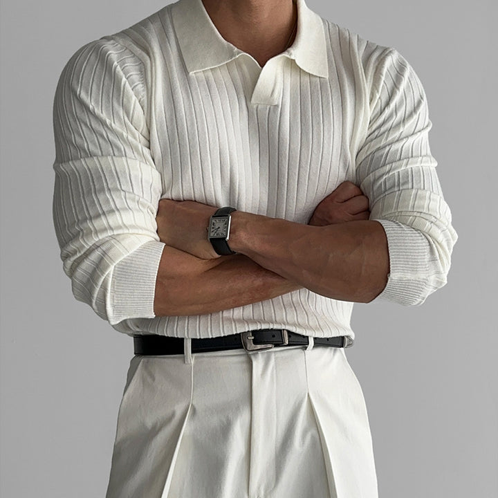 CALORA_ Muscle Fit Polo Trui met Lange Mouwen