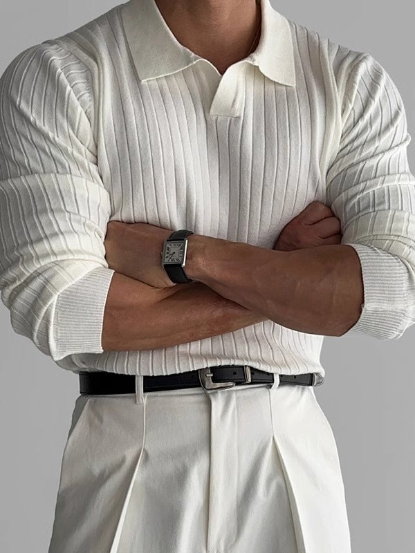 CALORA_ Muscle Fit Polo Trui met Lange Mouwen