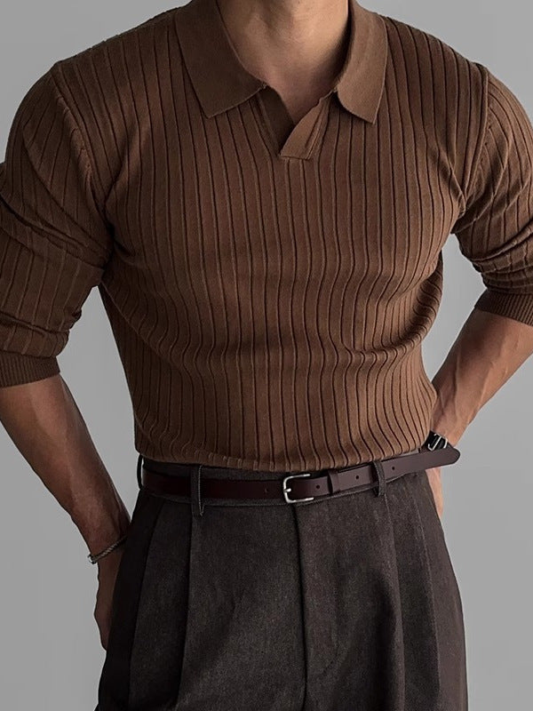 CALORA_ Muscle Fit Polo Trui met Lange Mouwen