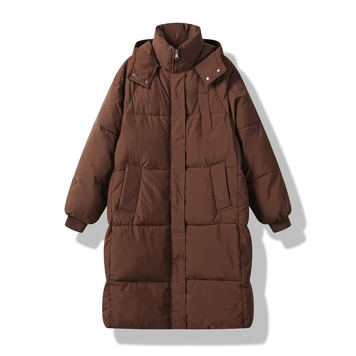 Mystella | Warme Elegante Lange Winterjas met Capuchon-Zomer Jassen-Calora-Bruin-S-Calora
