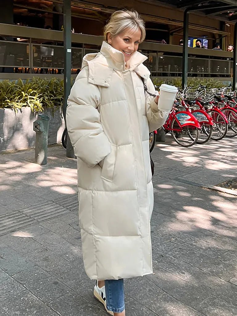 Mystella | Warme Elegante Lange Winterjas met Capuchon-Zomer Jassen-Calora-Wit-S-Calora