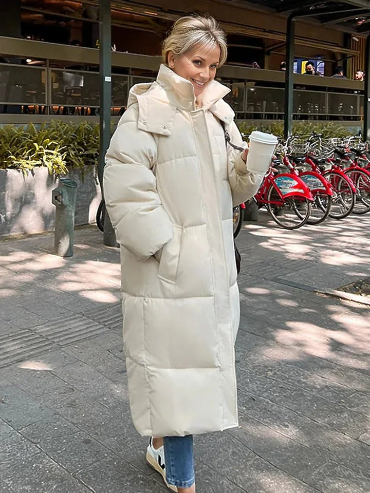 Mystella | Warme Elegante Lange Winterjas met Capuchon-Zomer Jassen-Calora-Wit-S-Calora