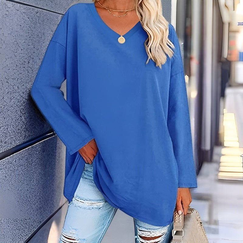 Natasha | Longsleeve trui met V-hals-Shirts & Topjes-Calora-Blauw-S-Calora