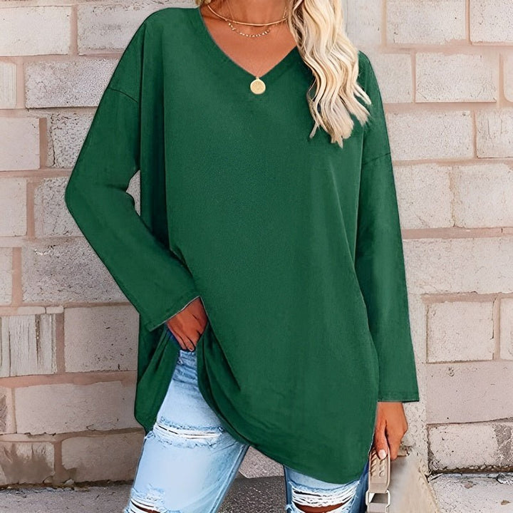 Natasha | Longsleeve trui met V-hals-Shirts & Topjes-Calora-Groen-S-Calora