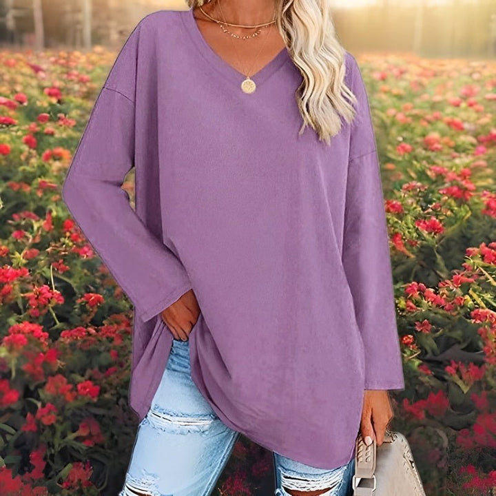 Natasha | Longsleeve trui met V-hals-Shirts & Topjes-Calora-Paars-S-Calora
