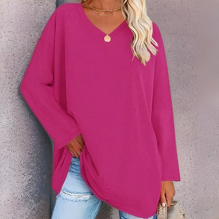 Natasha | Longsleeve trui met V-hals-Shirts & Topjes-Calora-Roze-S-Calora