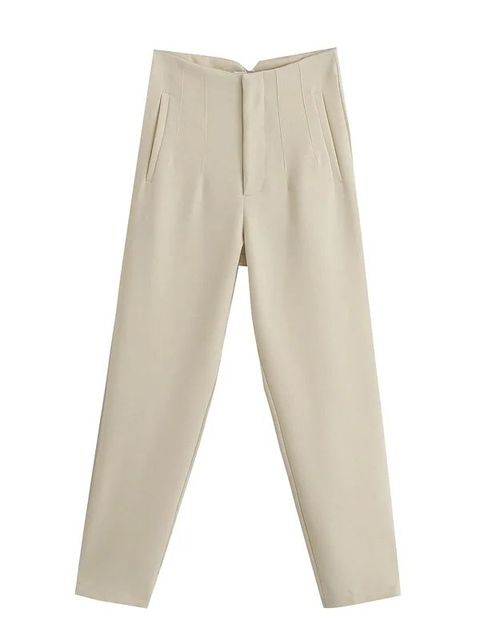Nette Kleurrijke Dames Pantalon met Hoge Taille-Pantalons-Calora-Beige-34-Calora