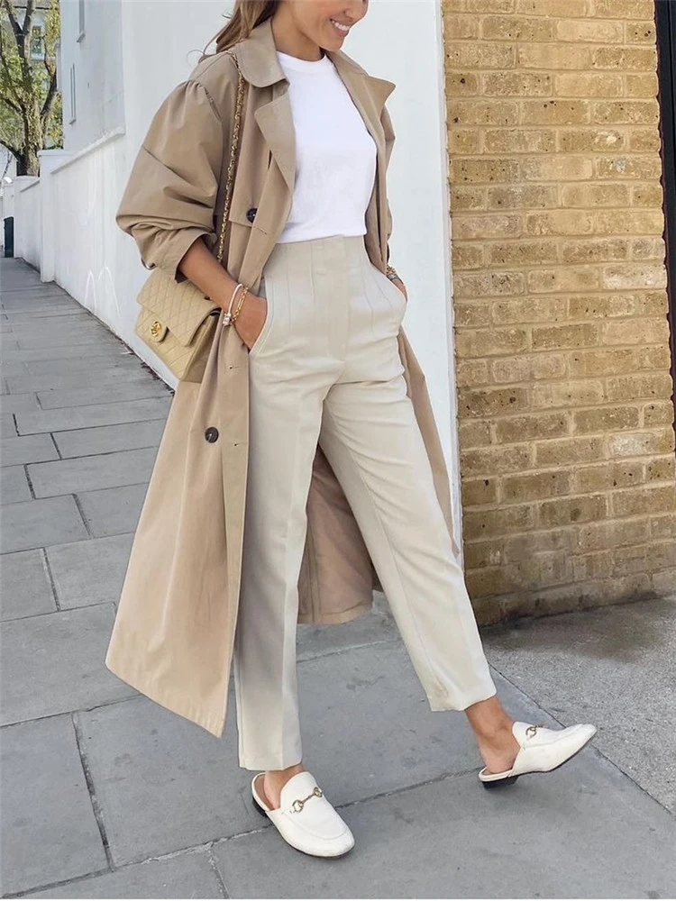 Nette Kleurrijke Dames Pantalon met Hoge Taille-Pantalons-Calora-Beige-34-Calora