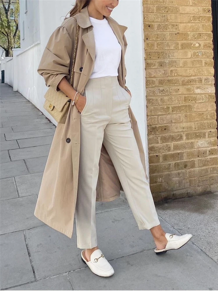 Nette Kleurrijke Dames Pantalon met Hoge Taille-Pantalons-Calora-Beige-34-Calora