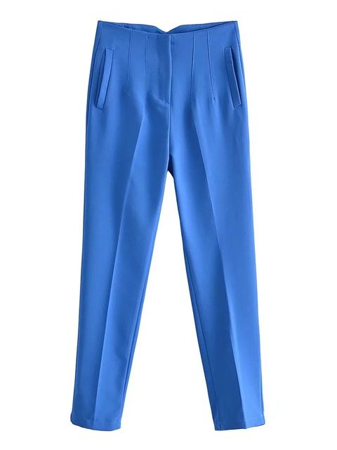 Nette Kleurrijke Dames Pantalon met Hoge Taille-Pantalons-Calora-Blauw-34-Calora